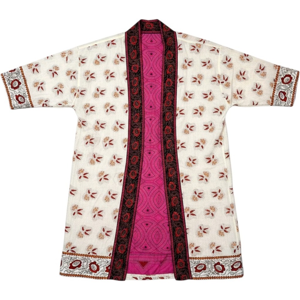 J.Jill Pure Jill Womens Kimono Robe XS/S Floral Block Print Duster Pink Cream - Picture 5 of 6